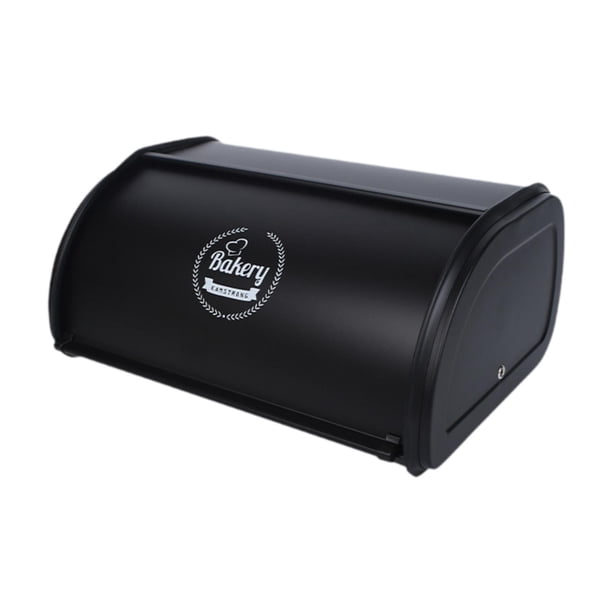Contenedor de pan con tapa enrollable, caja de pan de metal, soporte portátil para almacenar pan Negro