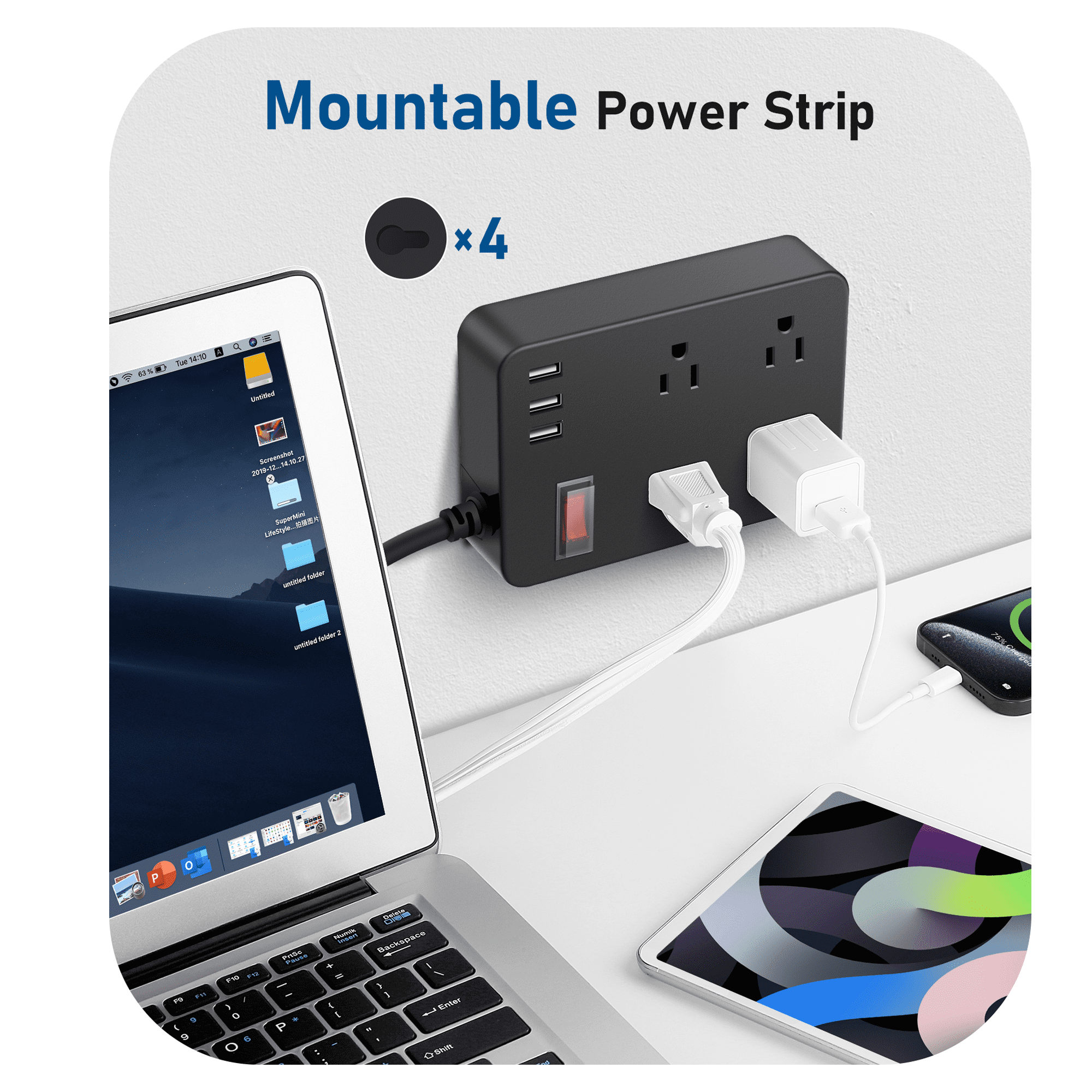 VILONG Outdoor Power Strip Waterproof with USB-C Fast Charging Station,4 Outlet Surge Protector,45°Flat Plug,6ft Extension Cord for Outside,ETL Listed