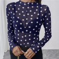 thumbnail image 6 of GZWYHT Women's Sheer Mesh Tops Polka Dot Print Long Sleeve Shirts Blouses Slim Fit T Shirts See Through Blouse Blue L, 6 of 7