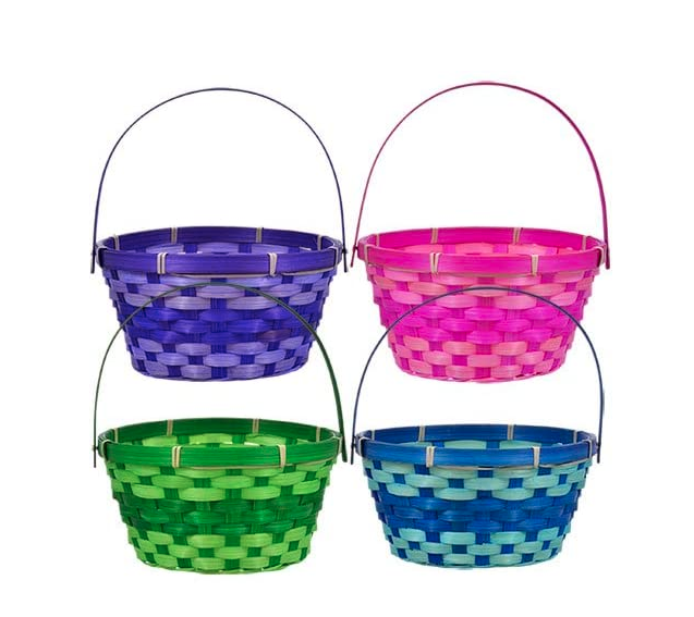 Greenbrier (4) Round Woven Bamboo Easter Baskets with Hinged Handles