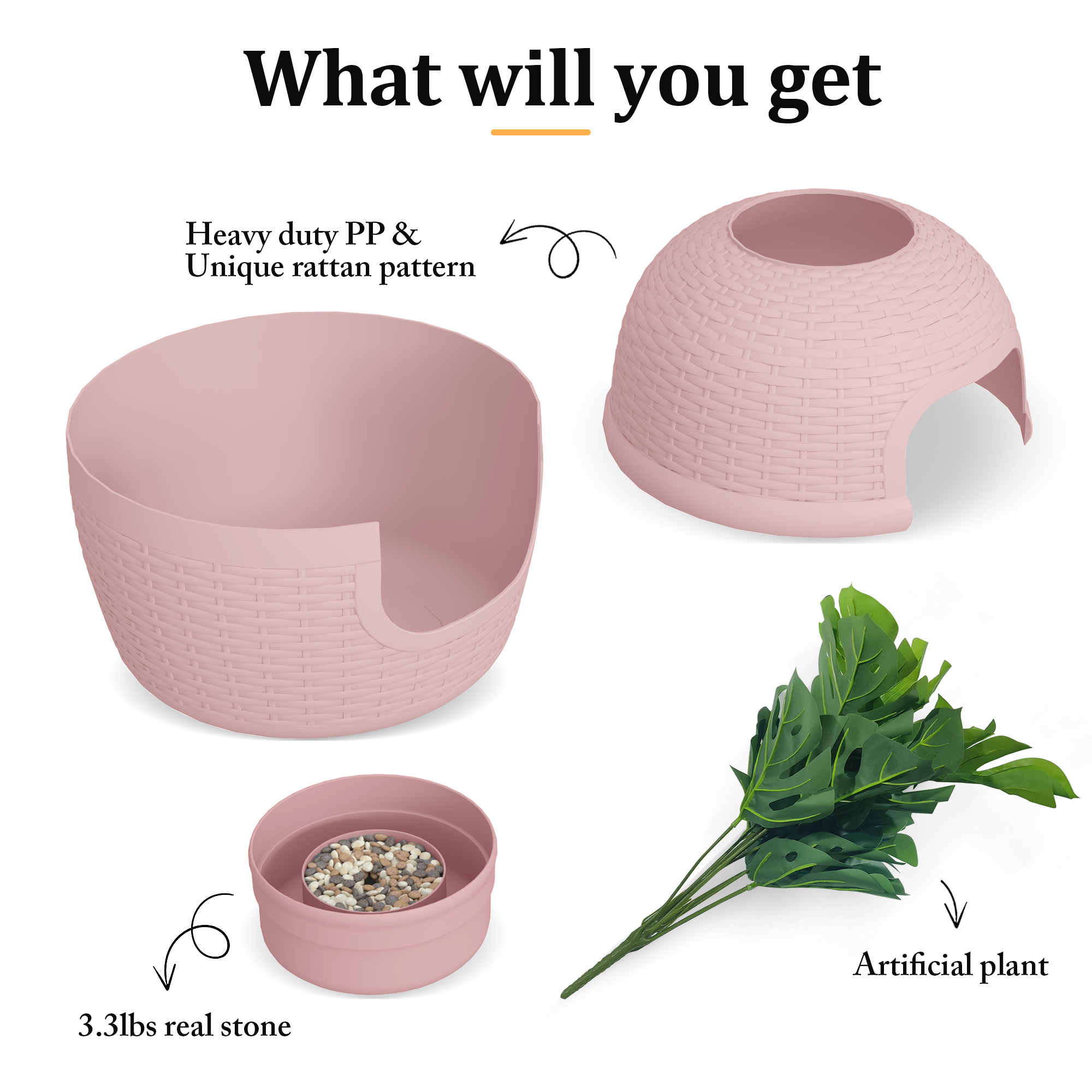 Superjoe Hidden Litter Box with Faux Plant, Large Cat Litter Box with Rattan Pattern, Heavy Duty PP Material Litter Box Enclosure Furniture for Home Decor,Pink