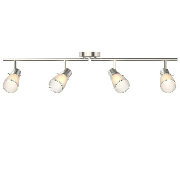 35.6" Dimmable Decorative Track Lighting Kit, Brushed Steel Finish Flush Mount Ceiling Light Fixture with Frosted Glass Shades, Foldable Arms with E26 Base Adjustable Heads (4-Light)