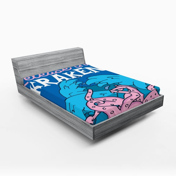 Ambesonne Ocean Fitted Sheet, Kraken Motivation Words, Queen Size, Pink Royal Blue