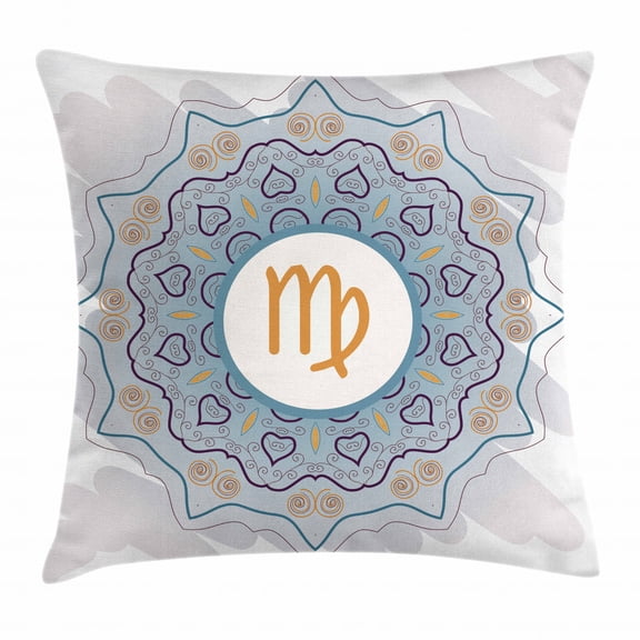 Zodiac Virgo Throw Pillow Cushion Cover, Ornate Oriental Mandala Motif in Doodle Style Karma and Spirituality Themes, Decorative Square Accent Pillow Case, 24 X 24 Inches, Multicolor, by Ambesonne