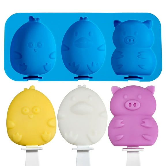 JDH Silicone DIY Children's Favorite Home Ice Cream Toy Mold Box Children's Cartoon Chicken Pig Ice Cream Stick Silicone Mold Reusable
