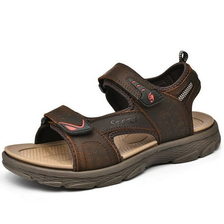 

Mens Outdoor Hiking Sport Sandals with Arch Support 3-strap Open Toe Water Sandals for Men Lightweight Athletic Leather Beach Walking Sandles