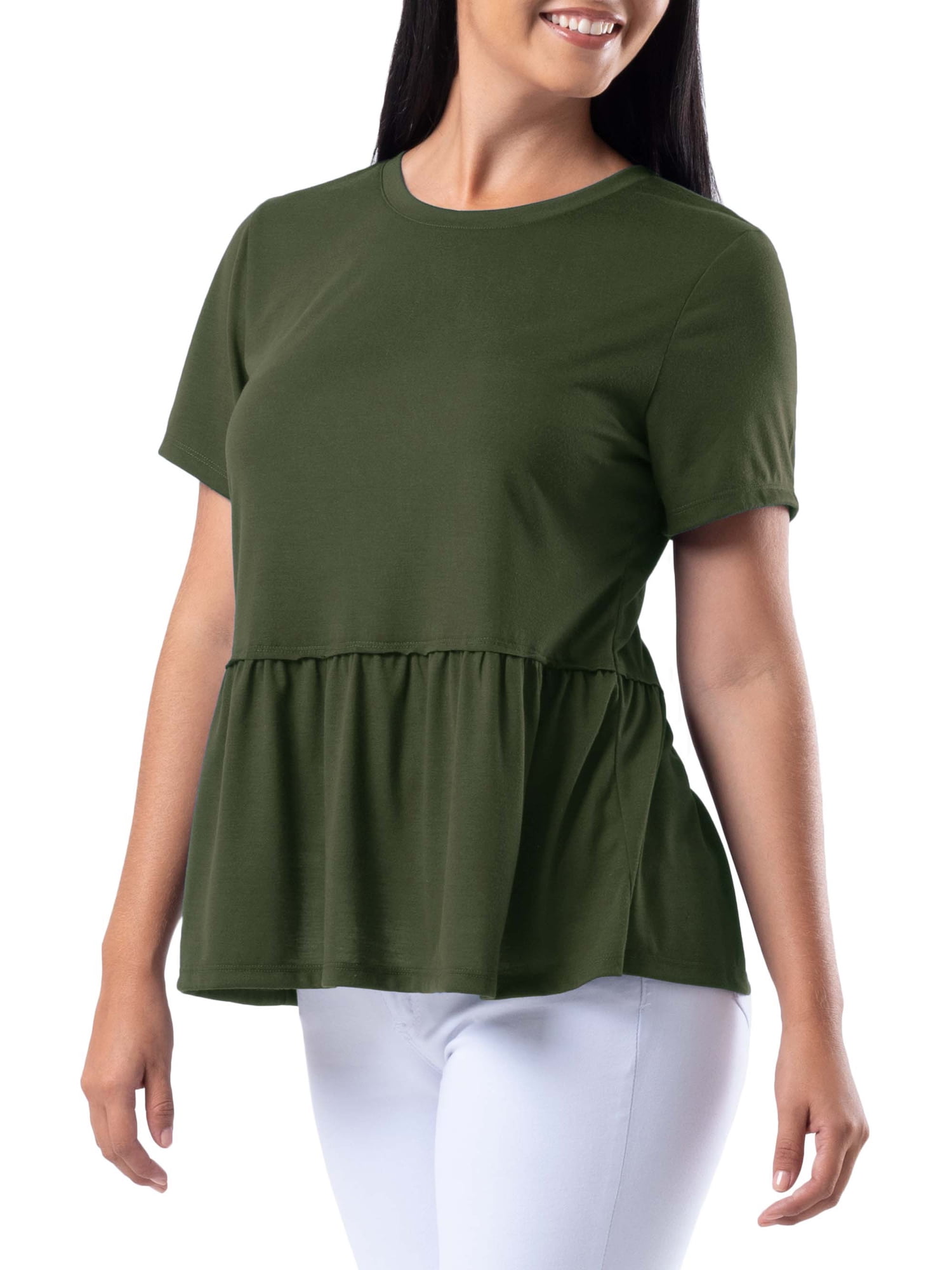 Wright's Womens Short Sleeve Peplum Waist Top