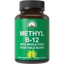 Methyl B12 Vitamin   Whole Food Blend of 25 Vegetables and Fruits for Max Absorption. Vegan Vitamin B12 Methylcobalamin - Methyl B-12 Supplement for Energy, Focus and Relief. 30 Day Supply Capsules