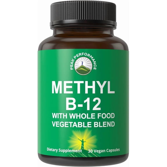 Methyl B12 Vitamin   Whole Food Blend of 25 Vegetables and Fruits for Max Absorption. Vegan Vitamin B12 Methylcobalamin - Methyl B-12 Supplement for Energy, Focus and Relief. 30 Day Supply Capsules