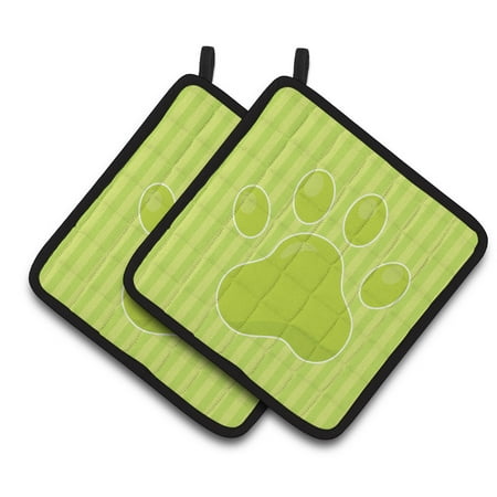

Caroline s Treasures Puppy Pawprint Green Stripes Pair of Pot Holders