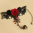 thumbnail image 2 of UDIYO Rose Decor Black Lace Ring Bracelet Women Faux Gem Faux Pearl Ring Hand Chain Jewelry Accessory, 2 of 7