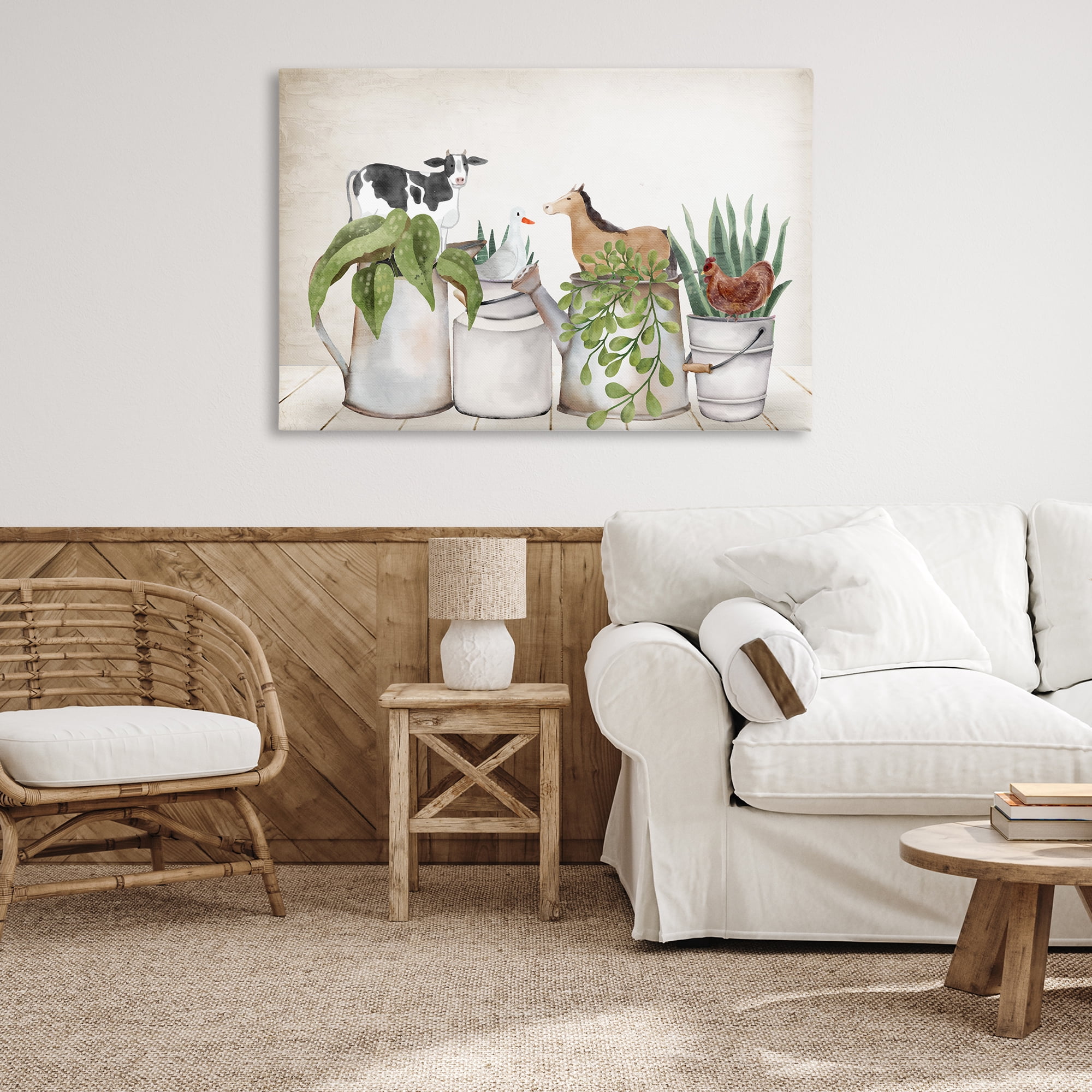 Stupell Industries Tin Farm Animal Plants Botanical & Floral Painting Gallery Wrapped Canvas Art Print Wall Art, 45 x 30