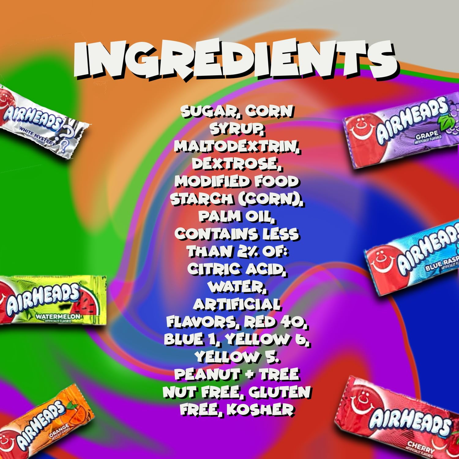 Airheads Candy Mini Bars Independence Day Pack, 80 Pieces Bulk Bag, White Mystery + Cherry + Blue Raspberry Flavor, Individually Wrapped Fruit Taffy, Perfect for Birthdays, Parties & Pantry (2 lbs)