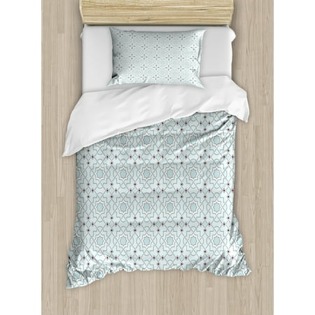 Moroccan Style Duvet Arabesque Duvet Cover Set, Oriental Moroccan Style Traditional Motif with Mosaic Style Effects Ethnic Artwork, Decorative Bedding Set with Pillow Shams, Baby Blue, by Ambesonne ()