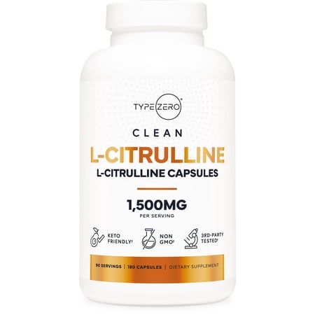 TypeZero L-Citrulline Capsules (180 capsules) (1500 mg per serving) - GMO-Free
