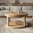 thumbnail image 5 of 31.5" Round Solid Wood Coffee Table with 2-Tier Storage Shelf, Modern Circle Center Table with Thickened Top & Sturdy Wood Legs for Living Room, Natural Wood, 5 of 7