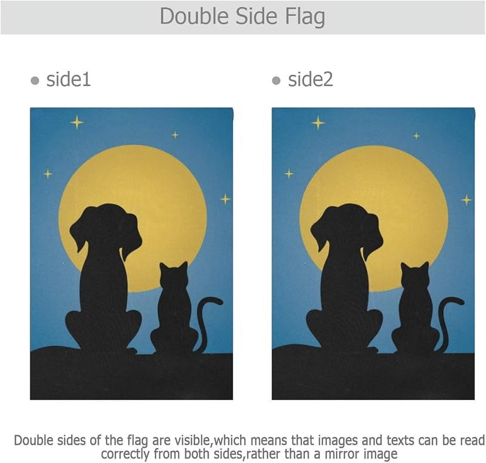 Silhouette of Dog Cat Moon Starry Night Garden Flag Small Yard Flag Double-Sided Welcome Polyester Yard Banner for Outdoor Home Decor