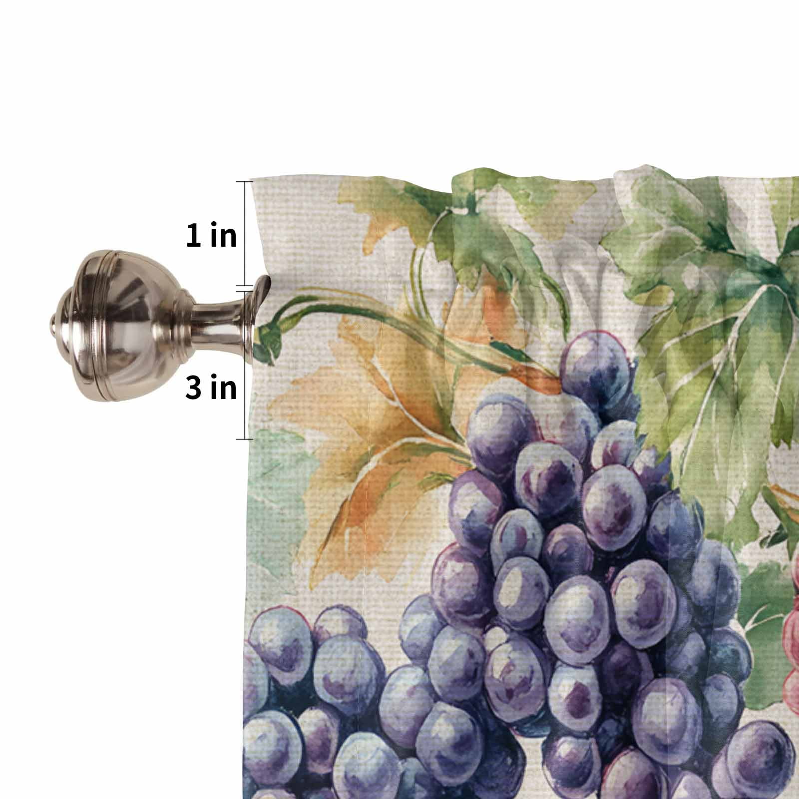Purple Grape Kitchen Curtains Valances and Tiers Set of 3 Spring Grape Vine Leaf Watercolor Linen Texture Tier Curtains and Valance for Kitchen Bathroom Small Windows 27.5"W x 36"L (Pack of 3)