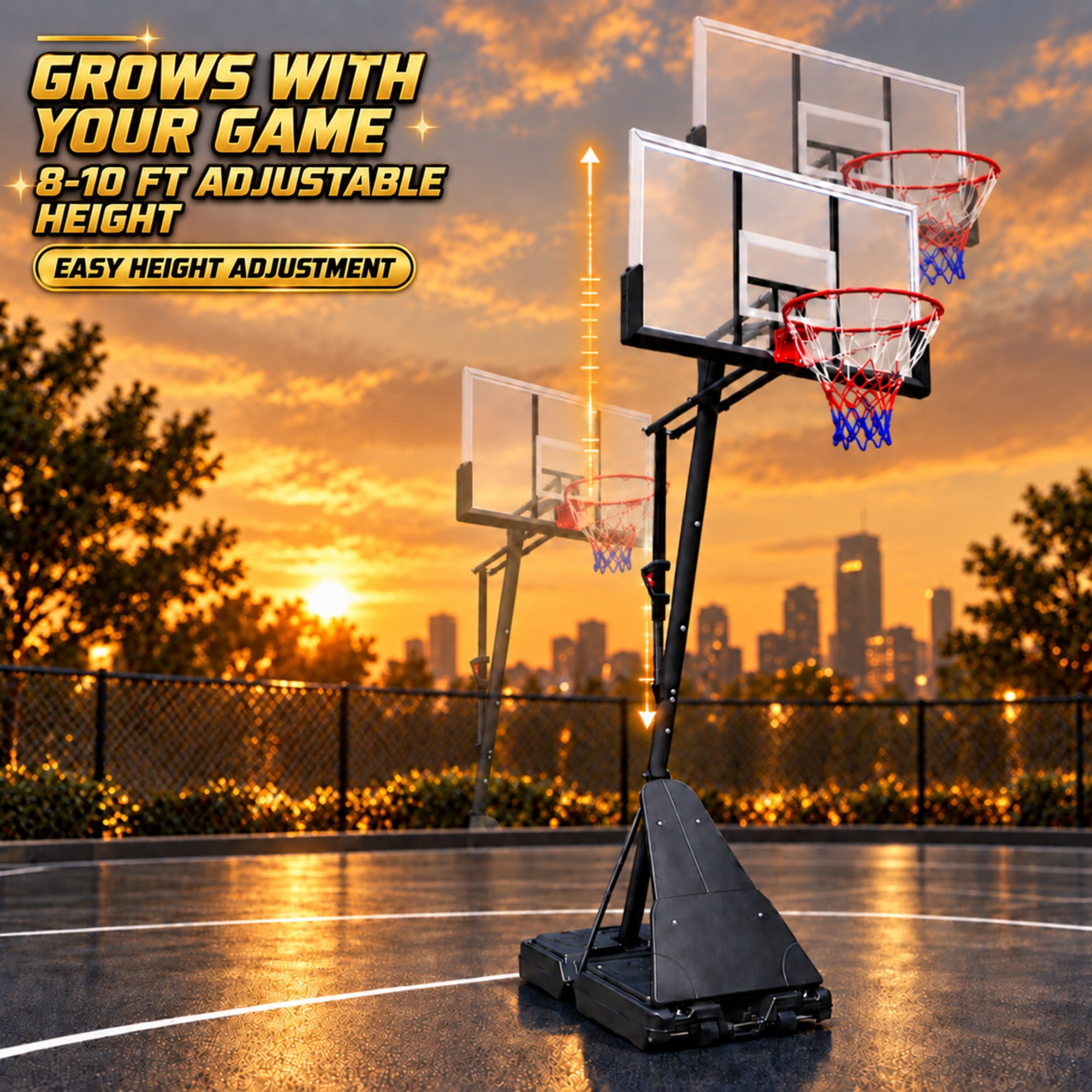 SUGIFT 54 in. Portable Basketball Hoop, Height Adjustable 7.5-10 ft
