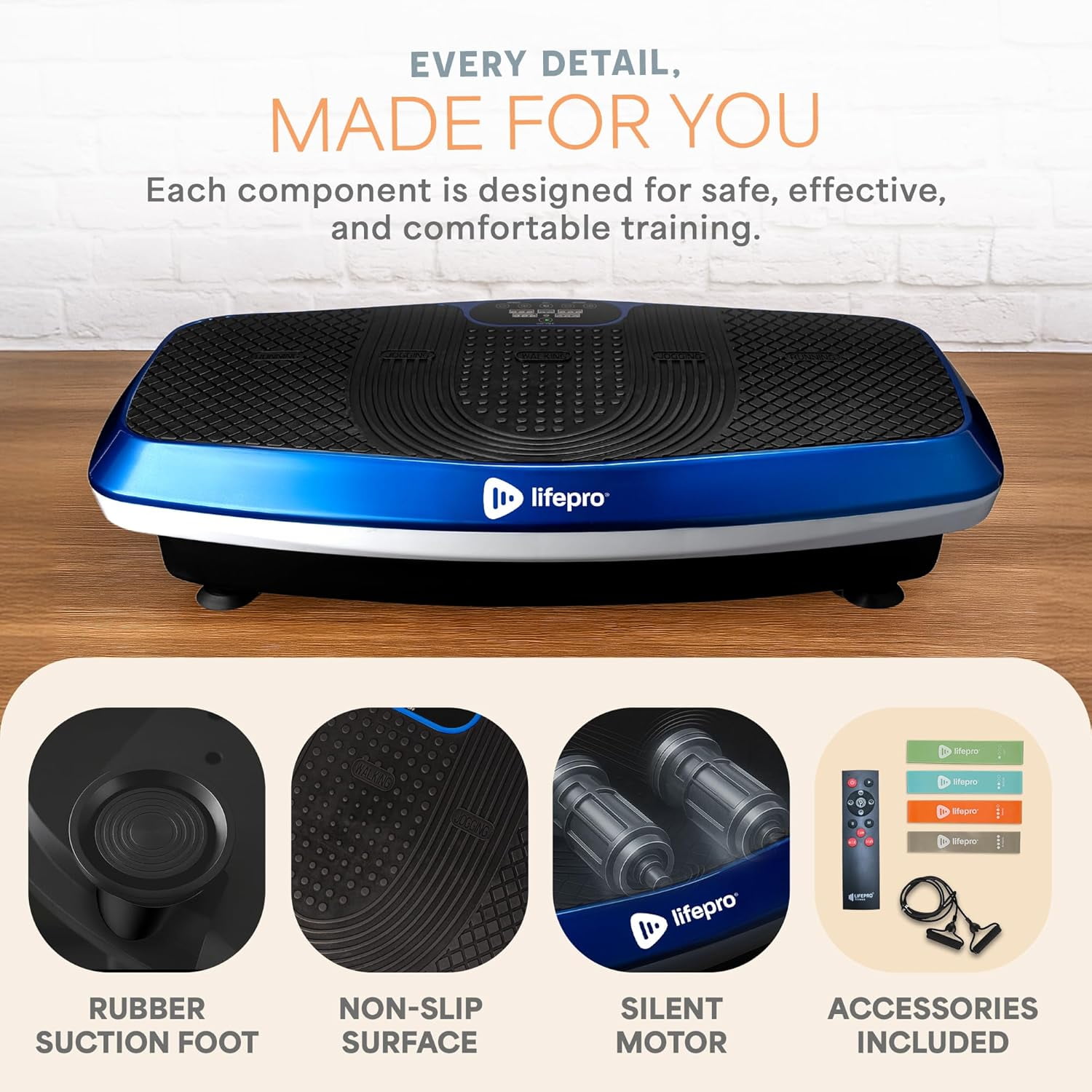 Lifepro Hovert 3D Vibration Plate Exercise Machine – Dual Motor Full Body Vibrating Plate for Strength, Balance, Recovery & Weight Loss – Heavy Duty Home Exercise Machine - Blue