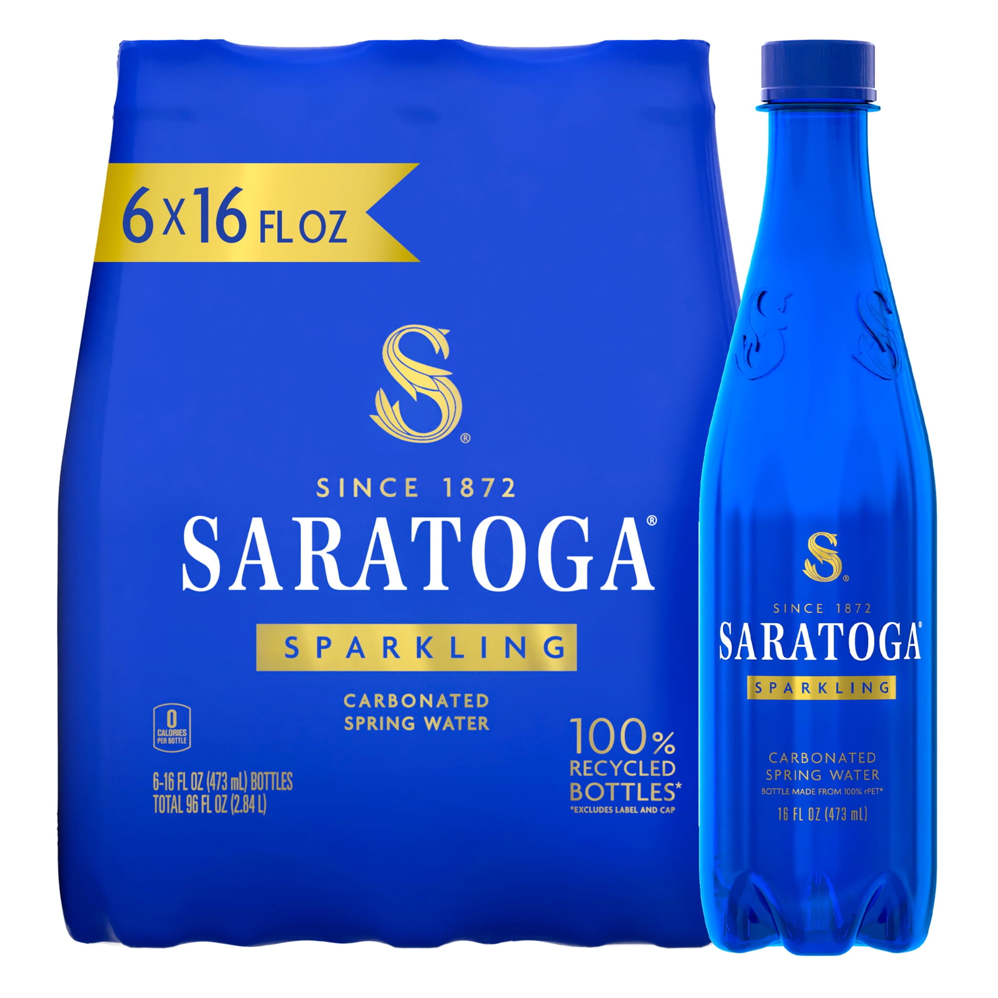Saratoga Sparkling Spring Water, 16 fl oz, 6-pack Plastic Bottles