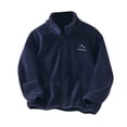 thumbnail image 5 of Fesfesfes Kids Fleece Lined Jacket Long Sleeve Zipper Up Outerwear for Boys and Girls Solid Color Stand Collar Warm Winter Casual Coat Childrens Faux Plush Fall Winter Wear(Navy#1,5-6 Years), 5 of 8