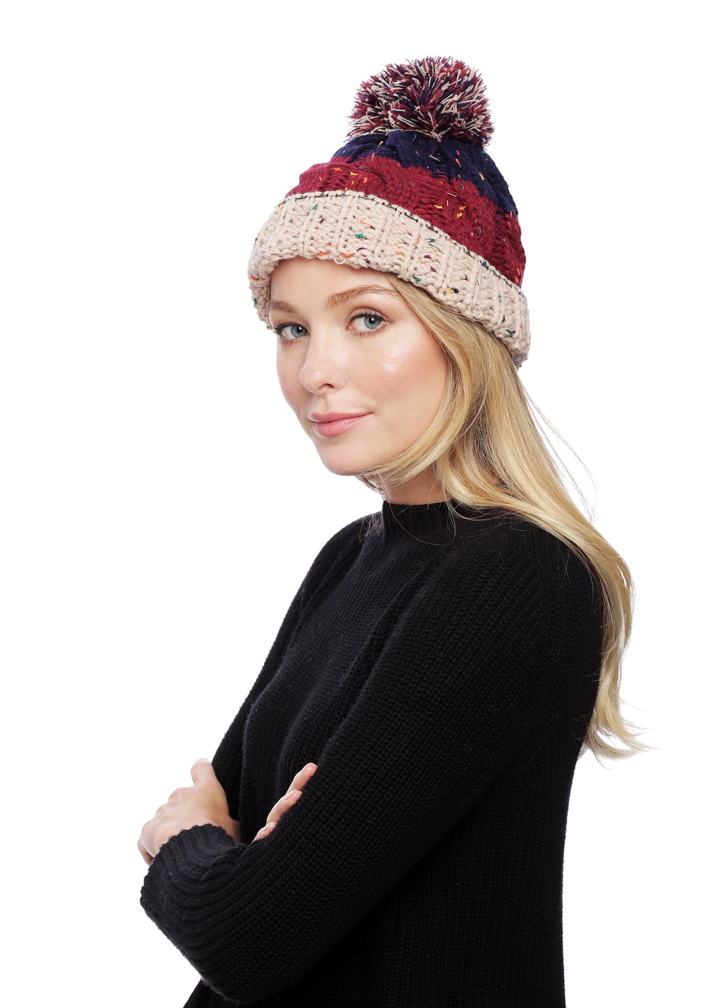 Sassy Scarves Women S Knitted Beanie With Pom Pom Cold Weather Fall And Winter Hat Walmart Com Walmart Com