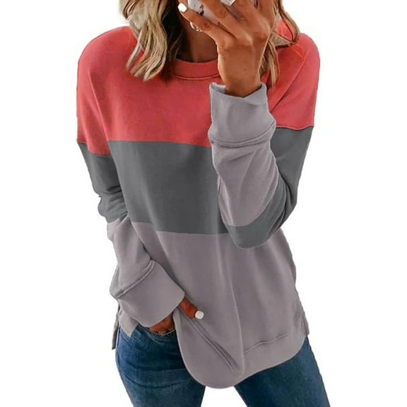 1PCS long-sleeved T-shirt--pink and light gray