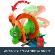 Hot Wheels City T-Rex Blaze Battle Playset & 1:64 Scale Die-Cast Car, Dinosaur Nemesis
