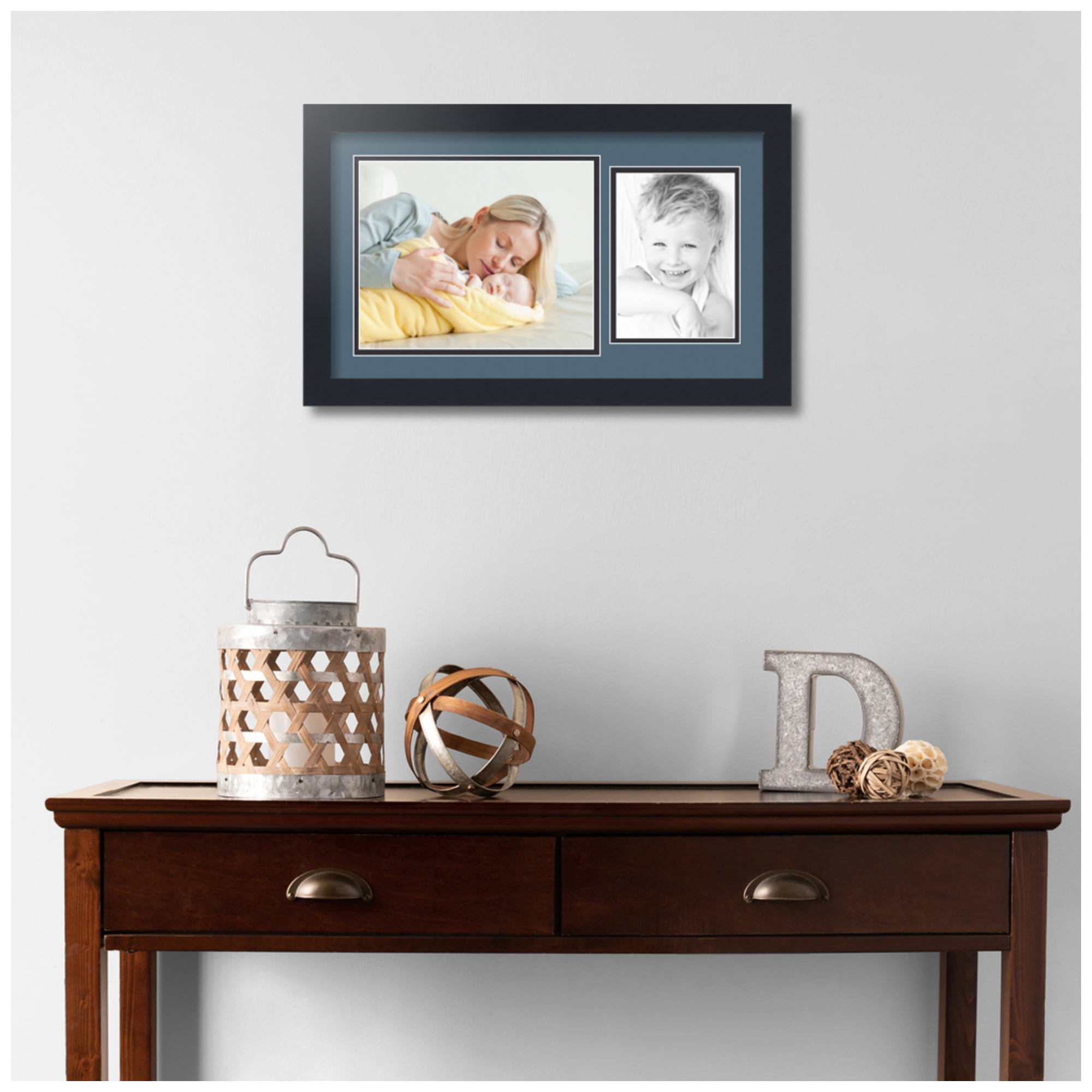 ArtToFrames Collage Photo Picture Frame with 1 - 8x10, 5x7" Openings, Framed in Black with Dutch Blue and Black Mats (CDM-3926-190)