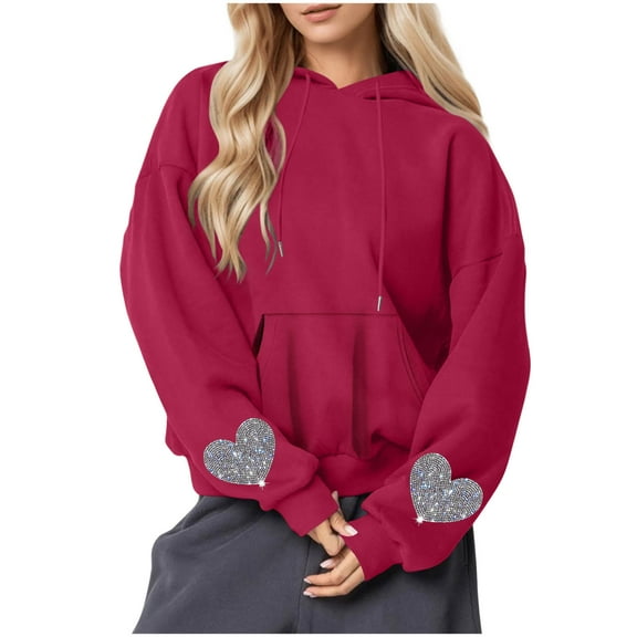 Admvng Hoodies for Women Casual Christmas Printed Round Neck Long Sleeved Loose Hooded Sweatshirts, Size S-2XL