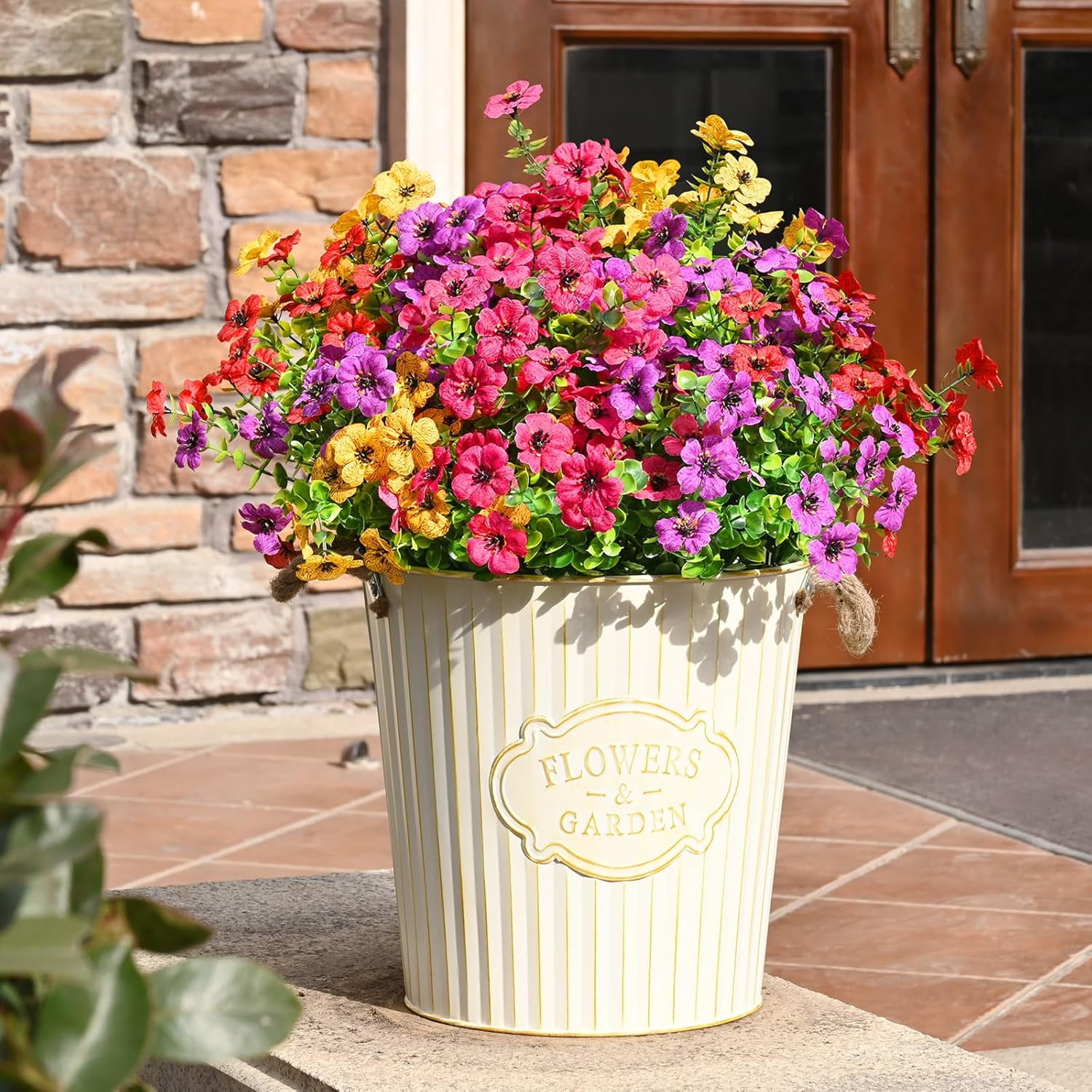 Yastouay 24 Bundles Artificial Flowers for Outdoors, UV Resistent Faux Outdoor Plants for Outside Spring Summer Decor