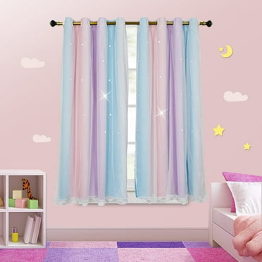 Stars Bedroom Curtains for Kids, Girls Curtains Bedroom Decor, Purple Lace Curtains for Kids Room Decor, 63'' L x 52'' W , 1 Panel