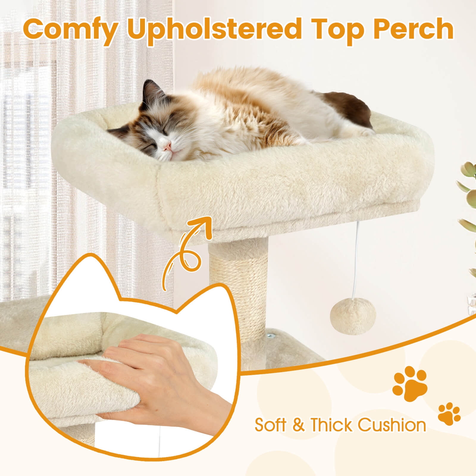 Costway 58” Tall Multi-level Cat Tree with Upholstered Perch & Cat Condo, Comfy Hammock Beige