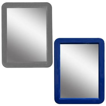CEREM 2 pcs Magnetic Locker Mirror, Blue & Gray 5" x 7" - Real Glass Make-up Mirror - Locker Accessory for School, Home, Gym, Office