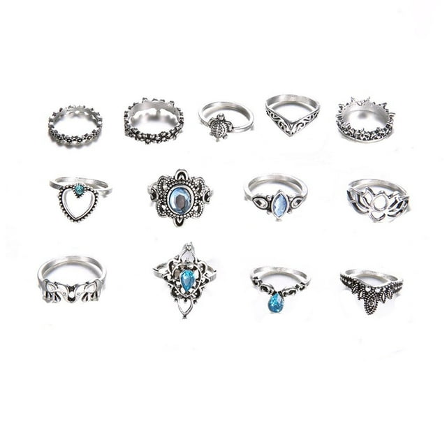 TIMIFIS Rings Knuckle Stacking Rings Women Bohemian Vintage Silver Crystal Stack Rings Above Knuckle Rings Set Rings for Women;Teen Girls;Man ummer