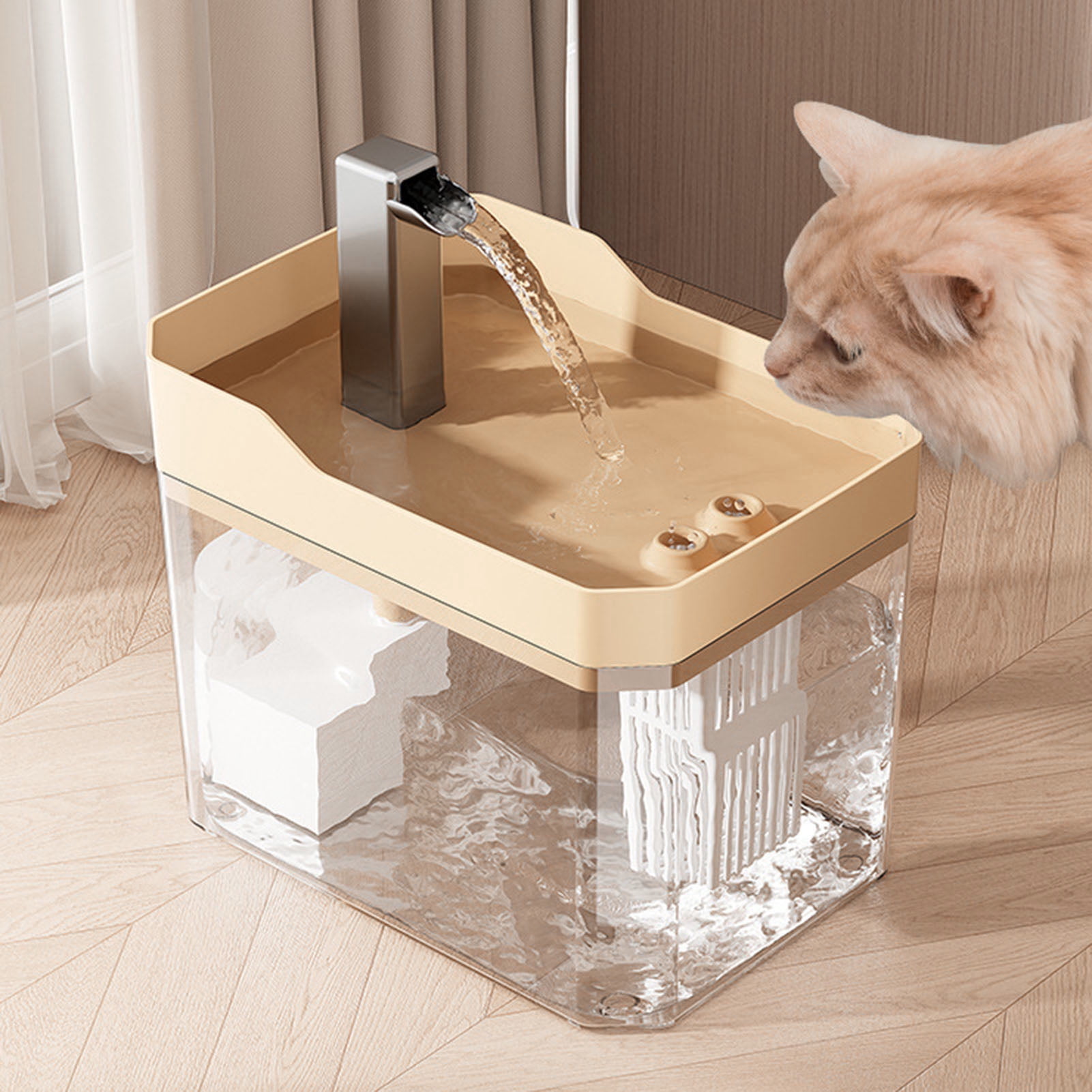 YIFAEUX 1.5L Transparent Pet Water Fountain Automatic Cat Drinking Dispenser with 3 Filter Sponge Electric Pet Drink Bowl for Indoor Cats Dogs