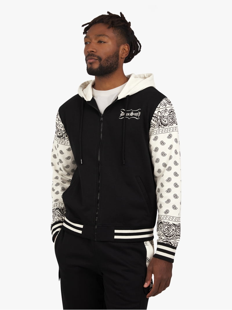 Dogg Supply Varsity Zip Hoodie Sweatshirt, Paisley Sleeves, XS-5XL