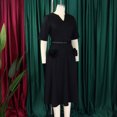 thumbnail image 5 of AURA Plus Size Summer V Neck A Line Midi Dress High Waist Short Sleeve Elegant African Work Dress with Belt, 5 of 9