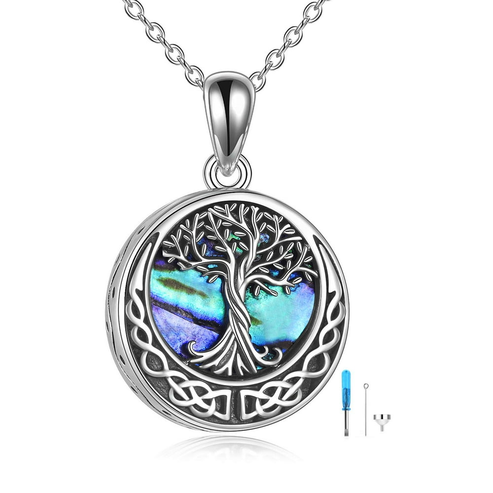 LONAGO - Tree of Life Urn Necklaces for Ashes Sterling Silver Abalone ...