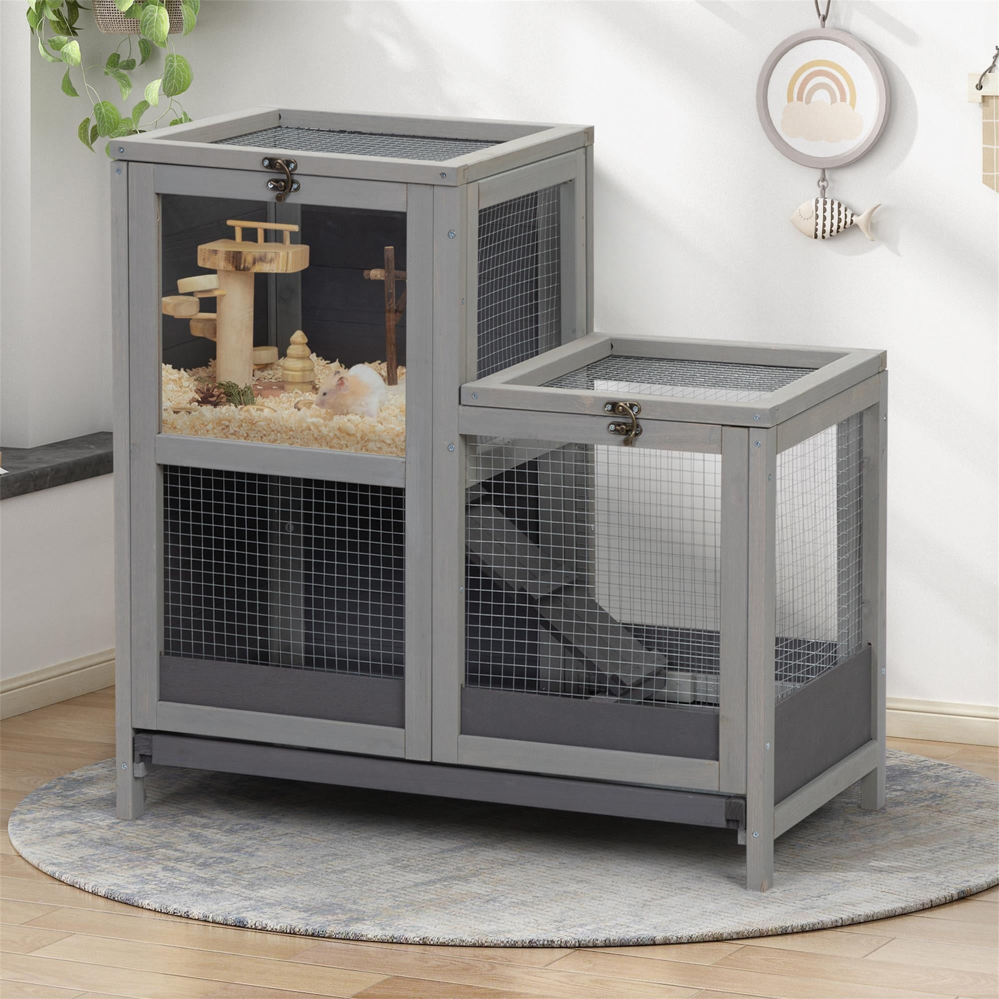 Pefilos 29 Inch Hamster Cage Indoor Wooden Rabbit Hutch Bunny Hutch