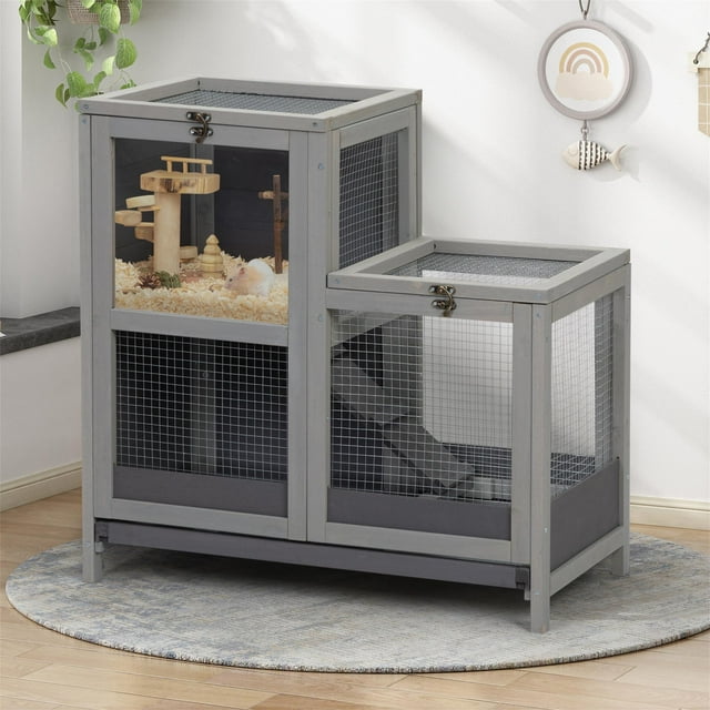 Pefilos 29 Inch Hamster Cage Indoor Wooden Rabbit Hutch Bunny Hutch