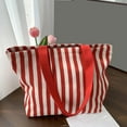 thumbnail image 4 of CHUMUD Women's Striped Canvas Shoulder Tote, Retro Casual Handbag, Reusable Multi-Purpose Travel & Grocery Bag, 4 of 9