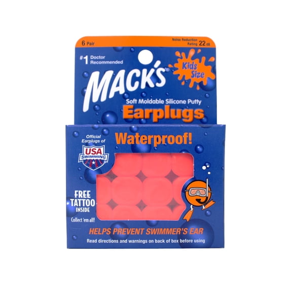 Mack’s Kids Size Silicone Earplugs Waterproof Soft Moldable Putty 6 Pair 22 dB Noise Reduction