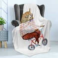thumbnail image 4 of Funny Soft Flannel Fleece Blanket, Cartoon Bear Dressed up in Hipster Clothes Riding a Bike Watercolor Urban Character, Cozy Plush for Indoor and Outdoor Use, 50" x 60", Multicolor, by Ambesonne, 4 of 5