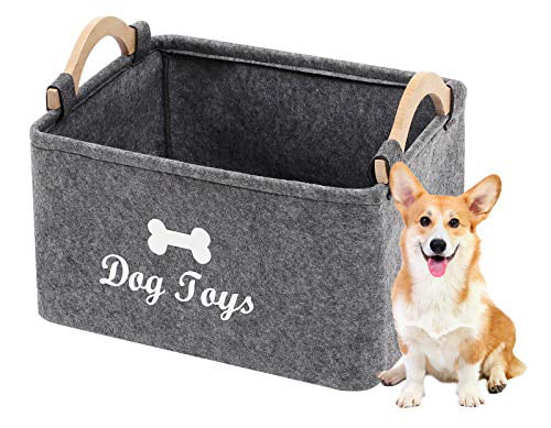 Dog Toys Dog Clothing Geyecete Linen Dog Toy Chest/Storage Organizer with Lid and Handles Storage Trunk-Gray Perfect for Organizing Dog Apparel & Accessories Storage 