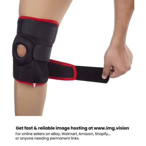 Adjustable Open Patella Knee Brace Pair – Neoprene Compression Knee Support Wrap with Triple Velcro Straps & Stabilizer Ring for Pain Relief, Meniscus Tear, Arthritis, Sports, Running