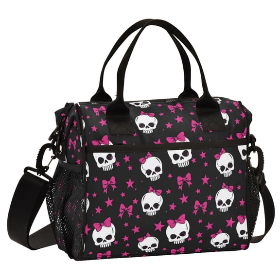 ALAZA Skull with Bows Print Cooler Lunch Bag Insulated Reusable Lunch Tote Large Leakproof Thermal Lunch Box for Work School Picnic Travel Medium