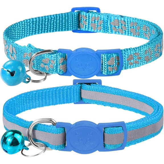 Minzimin Reflective Cat Collar Breakaway with Bells, 2 Pack Girl Boy Pet Cat Collar Adjustable