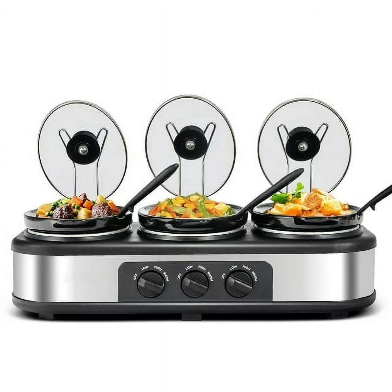 Rechaud Pour Buffet Frigidaire Triple Slow Cooker Buffet Server - 3 Pot  Food Warmer With Glass Lids Stainless Buffet Food Warmer